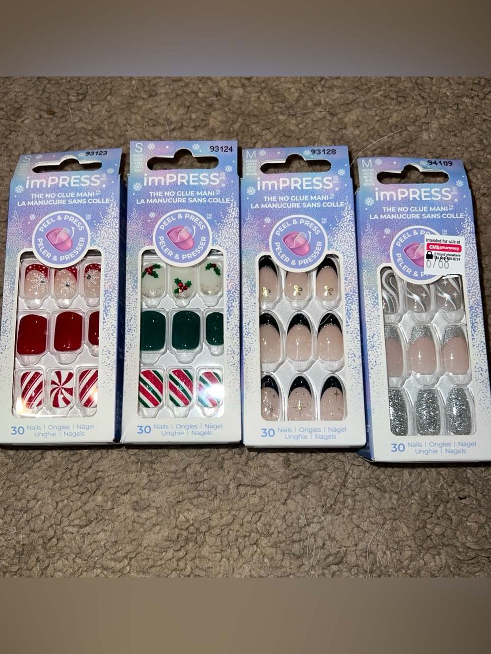 Lot of 4 imPRESS Holiday Press-On Nail Set